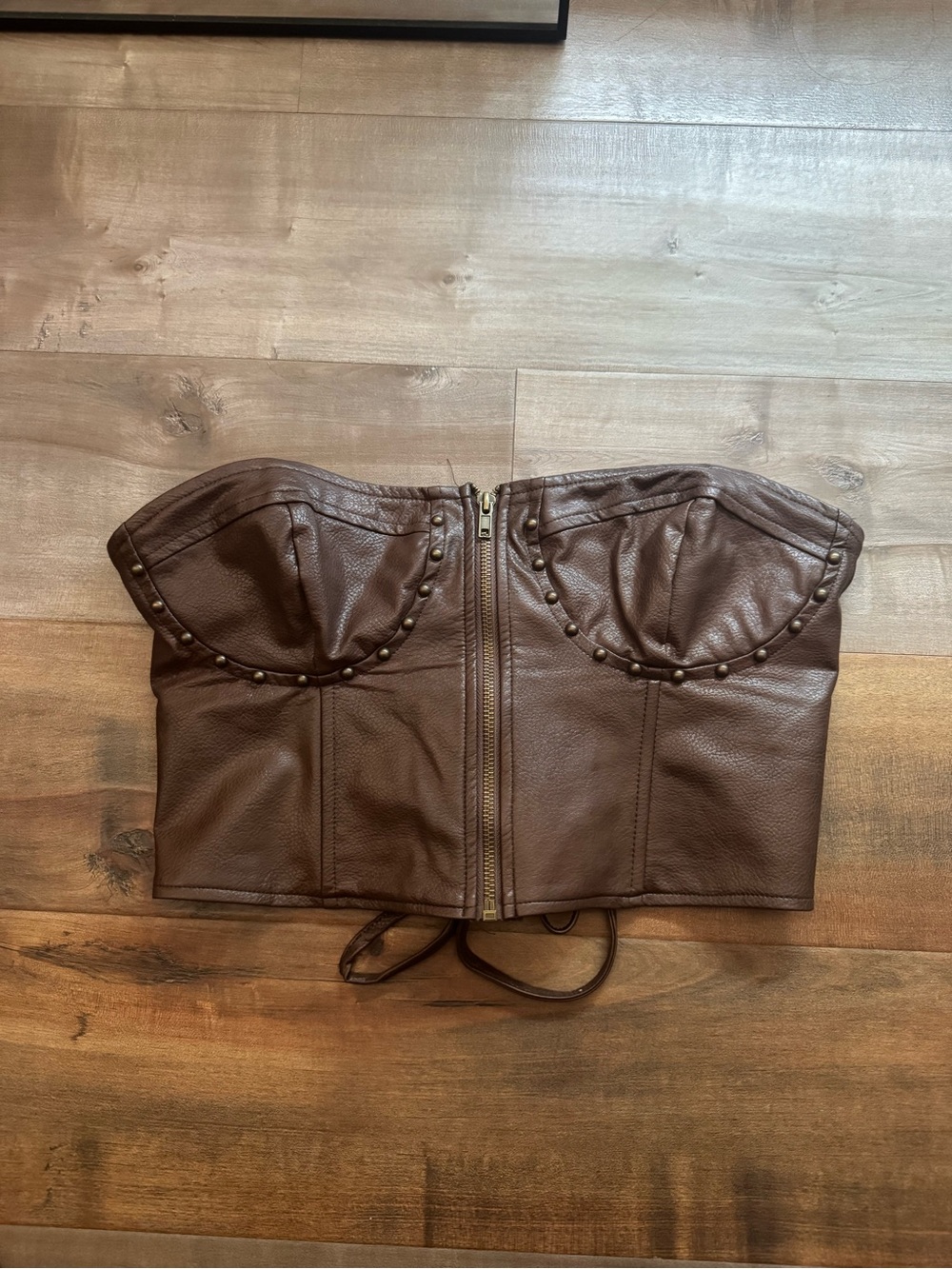 Forever 21 Brown Faux Leather Lace-Up Bustier Top